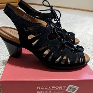 Brand New Rockport Cobb Hill Sasha Black Suede Leather Heels Size 7